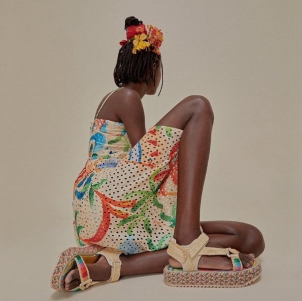 NWT FARM RIO COLORFUL TOUCANS PLATFORM RAFFIA VELCRO SANDAL - Picture 3 of 11